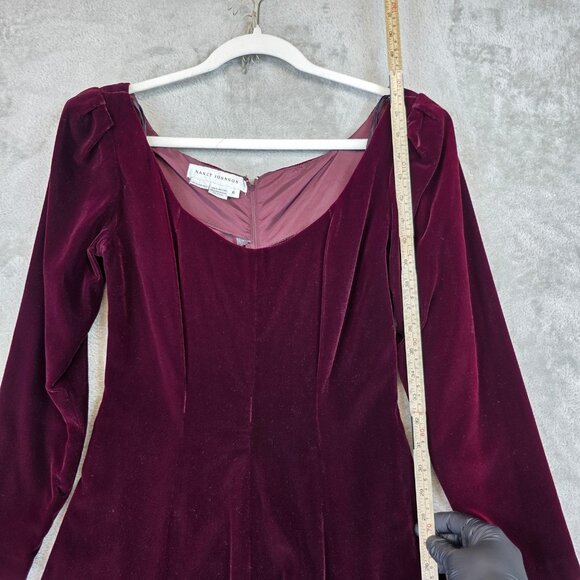 Nancy Johnson Dress Womens 6 Red Velvet Puff Sleeve Scoop Neck Maxi Formal Gown - Picture 8 of 9
